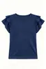 Camiseta de manga corta de color liso para niña, nueva de verano, personalizada para comercio transfronterizo, top con volantes de cuello redondo estilo coreano, camisa versátil de manga corta