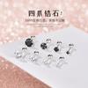 Pendientes de plata 999 con cuatro garras para mujer, temperamento femenino, moda coreana, pendientes de circonita con diamantes de imitación, joyería elegante para las orejas, venta al por mayor