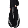 Calça de Moletom Esportiva Estilo Americano com Três Listras, Tecido Pesado, Barra Curva, Unissex, Marca Tendência, Verão, Solta, Caimento Fluido, Perna Larga, Casual, Longa