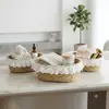 Cesta de almacenamiento de escritorio tejida de paja para artículos varios, cesta de almacenamiento con decoración de encaje para cosméticos de dormitorio, caja de bocadillos para dormitorio, transfronterizo
