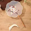 Leque infantil bordado frente e verso estilo tradicional, leque de dança de verão com borlas, leque para traje antigo feminino Hanfu cheongsam