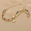 Pulseira Colorida de Pérolas Artificiais e Contas para Cross-border da Amazon, Corrente Camada com Pingente de Flor e Clipe de Papel, Joia da Moda Feminina
