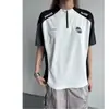 Camiseta de manga corta unisex de secado rápido para exteriores, con bloques de color y media cremallera, para pareja, de verano, corte holgado, para deportes de running, entrenamiento, ciclismo, moderna