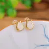 Brincos de Prata Yilu Jade Branco Hetian Prata Esterlina S925 Banhados a Ouro Formato de Gota Flor Tulipa Ponto Quente