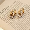 ED016 Pendientes de Anillo Doble en Serie Oro y Plata Moda Europea y Americana Transfronteriza Decoración Otoño e Invierno Acero de Titanio para Mujer Chapado en Oro