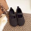 Zapatos Planos de Algodón Gris Personalizados de Cruce de Fronteras para Otoño e Invierno con Terciopelo para Mantener el Calor y la Comodidad Zapatos Mary Jane Retro Franceses de Celebridad de Internet