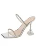 Sandalias de Tacón Alto con una Sola Tira de Pedrería Nuevas de Verano 2023 para Mujer, Tacón Fino, Transparentes, Impresionantes Sandalias de Tacón Alto Plateadas