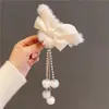 Presilha de Cabelo com Laço de PomPom e Franjas, Presilha de Garra Grande de Pelúcia para a Parte de Trás da Cabeça, Grampo, Presilha Jacaré, Acessório de Cabelo para Outono e Inverno