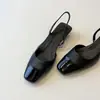 Sandalias negras de tacón bajo estilo francés para mujer, zapatos casuales de moda con puntera cuadrada, sin talón, de cuero genuino con retazos