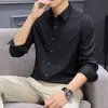 Camisa de hombre de manga larga negra de alta gama transfronteriza, estilo nuevo de primavera, negocios, holgada, sin planchar, casual, para commuting, moderna