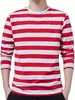 Venta Caliente Europea Moda Rayas Estampado 3D Holgada Casual Moda Limpia Refrescante Diaria Camiseta de Manga Larga para Hombre