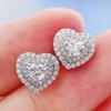Cao Shi Lujo Ligero Diseño Versátil Aretes Forma de Amor Dulce Llenos de Diamantes Zircón Aretes de Cobre Aretes de Mujer