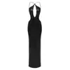 En stock Vestido largo de estilo europeo y americano transfronterizo con lentejuelas doradas, cuello halter, escote en V profundo, corte sirena, espalda descubierta y diseño calado para fiestas y eventos nocturnos