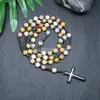 Amazonas Piedra Natural Colgante de Cruz Collar Piedra Ojo de Tigre Cruz Vesícula Biliar de Hierro Rosario para Hombres Collar Venta al por Mayor