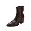 Botines Cortos de Invierno Estilo Coreano Puntiagudos Tacón Grueso Elásticos Tacones Altos Botas Adelgazantes Estilo Retro Tela Elástica Negra Tobillo 6cm