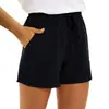 Shorts Casuales de Color Sólido para Mujer, Estilo Europeo y Americano, de Algodón y Lino, con Bolsillos, Cordón, Cintura Alta, Transpirables, Ligeros, Deportivos, Shorts de Cinco Puntos para Mujer