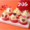 Vasos de Papel para Cupcakes de Año Nuevo, Capacillos de Papel, Vasos para Hornear Resistentes al Horno, Caja de Empaque Roja Año del Caballo 2026, Pequeña