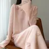 Conjunto de Saia e Blazer de Lã 100% Outono/Inverno Gola Redonda Mangas Sino Tricô com Recorte Floral Tridimensional Vestido de Lã Conjunto de Duas Peças