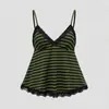 Top de Tirantes Finos Rayado en Contraste Estilo Punk Sexy Y2K con Cuello en V Nuevo Estilo de Verano Transfronterizo Europeo y Americano
