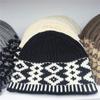 Gorro de lana jacquard con estampado de diamantes vintage de Corea del Sur para otoño e invierno, cálido gorro de punto con cúpula para mujer.
