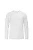 Camiseta de manga longa, gola redonda, cor sólida, de trama simples, feita de poliéster-spandex de 180g, de secagem rápida, com sensação de frescor, adequada para esportes, corrida, uniformes de trabalho e uniformes de equipe, com opções de impressão