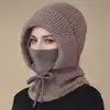 Gorro de Lana Tejido Cálido con Felpa para Ciclismo al Aire Libre en Invierno para Mujer, Gorro Integrado Multifuncional a Prueba de Viento y Protección contra el Frío