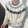 Ropa de hombre de manga larga de alta gama estilo retro americano, moderna estilo coreano, holgada, ajustada, casual, versátil, prendas de punto de cuello redondo para el trabajo y los desplazamientos