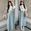 Otoño Invierno 2026 Estilo Dulce Lazo Suéter Engrosado Chaleco Vestido de Maternidad + Conjunto de Dos Piezas Conjunto de Maternidad