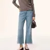 Denim de Otoño~Jeans Ligeramente Acampanados Azul Claro de Principios de Otoño para Mujer, de Cintura Alta, Adelgazantes, de Largo Corto, Sencillos, con Caída y Versátiles