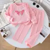 Conjunto Deportivo Casual de Primavera y Otoño para Niñas, Lindo y Elegante, Manga Larga, Pantalón Largo, Sudadera de Cuello Redondo Conjunto de Dos Piezas para Niños Pequeños, Venta al por Mayor