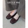 Zapatos planos de ballet estilo retro francés para mujer, de piel de vaca lavada a mano, versátiles, color marrón, con lazo, estilo nariz de cerdo