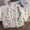 Pijama Fino Infantil 2026 Nuevo Estilo Cárdigan de Verano para Niñas Manga Corta Algodón Nube Lindo Conjunto de Tres Piezas para Niña