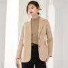 Abrigo de cachemira de doble cara para otoño e invierno para mujer, blazer corto de lana de alta gama en color camel para mujeres petite, fuera de temporada