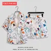Camisa de Flores Hawaianas Traje de Playa Verano Delgado Sanya Viaje Pareja Hombre y Mujer Talla Grande Pantalones Casuales Sueltos