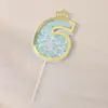 Tarjeta decorativa con lentejuelas huecas para hornear pasteles, arcoíris, cumpleaños, digital, para bebé de un año, fiesta, pastel, tarjeta para vestir