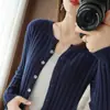 Sem Mais Reposições============ Cardigã de Gola Redonda Top Feminino Slim Fit Camiseta Básica Modeladora Jaqueta de Tricô Fino