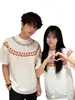 Camiseta de Manga Corta con Estampado Fair Isle Estilo High Street Americano para Hombre, Verano, Corte Holgado, Marca de Moda, Top de Algodón Puro de Peso Pesado