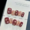 Diseño de Flor de Rubí Retro Chapado en Oro de Año Nuevo, Ilumina la Piel, Temperamento Suave, Sensación de Alta Gama, Arte de Uñas Hecho a Mano, Uñas Portables, Disponible para Venta al por Mayor