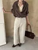 ICCIICC Trece Líneas Otoño Nuevo Estilo Coreano Ajustados Rectos Pantalones de Nueve Puntos Simples para el Trabajo Casual para Mujer 1685
