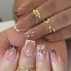 Uñas Postizas de Ballet de Longitud Media con Armadura, Adhesivo para Uñas Usable, Brillo Degradado, Uñas Postizas Dulces Ins