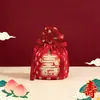 Bolsas de Lona Personalizadas en Rojo Brillante para Banquetes Festivos de Cumpleaños y Longevidad, Bolsas de Regalo para Bendiciones y Bienestar, Bolsas de Dulces de Recuerdo