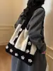 Bolsa de Punto Perezoso Estilo Coreano Transfronteriza, Bolsa Floral Estilo Mori, Bolsa Tejida Versátil Suave y Dulce, Bolsa de Gran Capacidad para Viajar