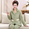 Pijama de Inverno Feminina Jaqueta de Três Camadas Acolchoada de Algodão com Veludo de Flor e Algodão Acolchoado Espessado Inverno Quente Meia-Idade e Idosa Roupa de Casa Conjunto