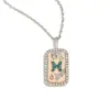 Colgante de Nicho Estilo Europeo y Americano Acero Inoxidable Chapado en Oro de 18K Aceite Goteando Lleno de Diamantes Doce Constelaciones Collar Cuadrado Colorido para Mujer