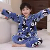 Pijamas infantiles de franela para el hogar, ropa de otoño e invierno, para niños y niñas, de forro polar coral, para bebés, niños medianos y grandes, traje grueso