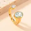 Anillo de apertura de acero de titanio transfronterizo europeo y americano, simple, geométrico, fundición, ovalado, incrustado, anillo de circón, joyería de oro de 18k, venta al por mayor