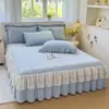 Saia de Cama Acolchoada de Veludo de Leite Francês Colcha Peça Única Renda Estilo Princesa Saia de Cama Capa de Cama Protetor Temporada Outono Inverno