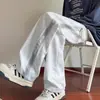 Calça de Moletom Cinza Estilo Americano Masculina Primavera Outono Inverno 2024 Nova Marca de Moda Calças Casuais Largas Retas Calças Esportivas