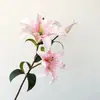 3 cabezas sensación de simulación PU hidratante lirio flores artificiales ramo de restaurante decoración de sala de estar juego de decoración tiembla flores artificiales en maceta