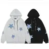 Sudadera con capucha y parche de estrella retro americana nueva para Otoño e Invierno 2025 Chaqueta cárdigan casual holgada de otoño